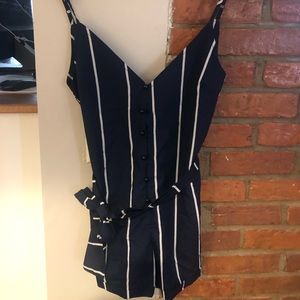 Nave and white striped romper